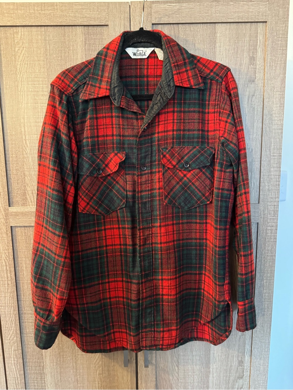 Woolrich Red and Green Plaid Men's Flannel Button-Down Shirt